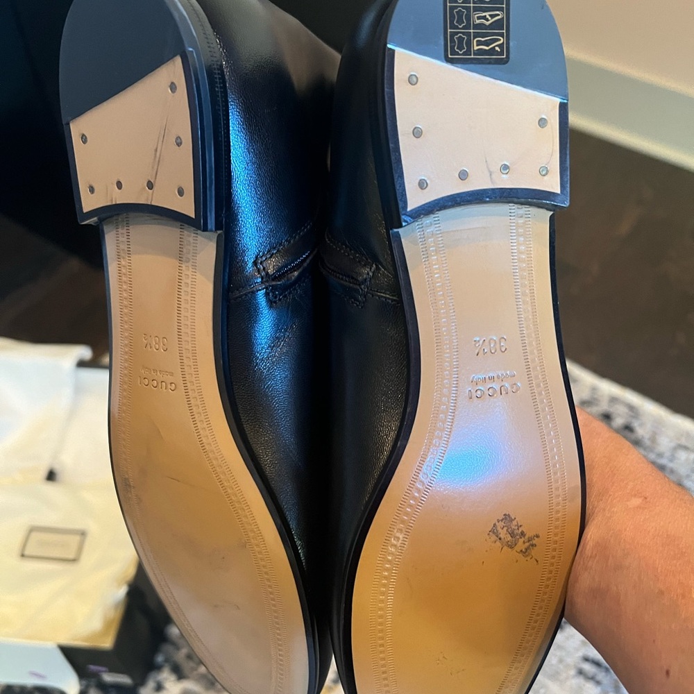 Never worn Gucci Horsebit Ankle Boots, Black, Size 38.5. Box & satin bags incl.